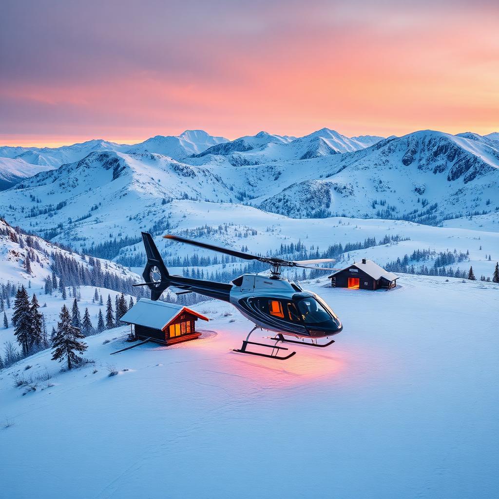 Helicopter arrival at a private Lapland cabin
